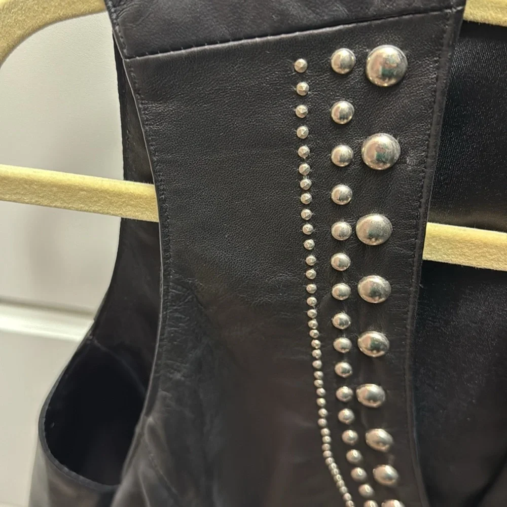 Tribe America leather and nailhead authentic moto vest - Picture 2 of 6